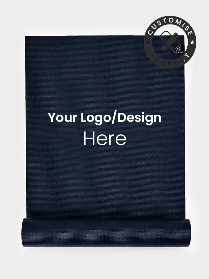 Personalised Navy Blue Custom Branded Yoga Mat 6mm With Custom Design